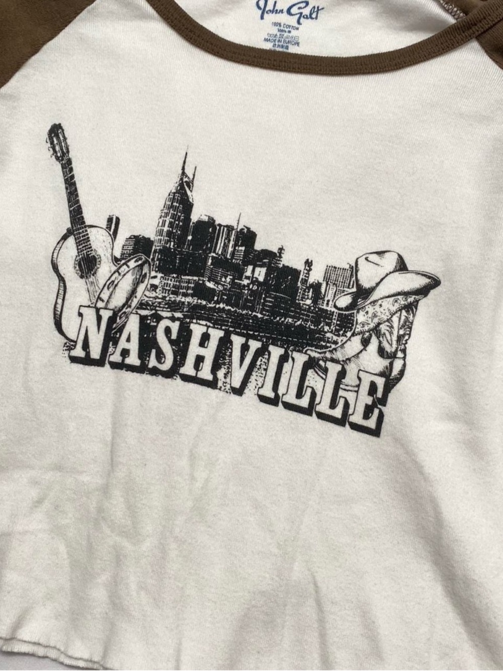 Brandy Melville Nashville Graphic Crop Top - Brown & White - Picture 2 of 7